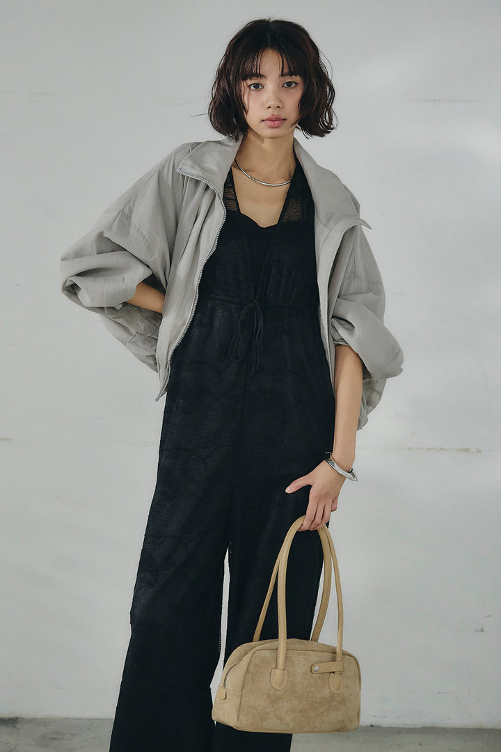 [SET]スタンドネックシアーブルゾン+レースサロペット(2set)