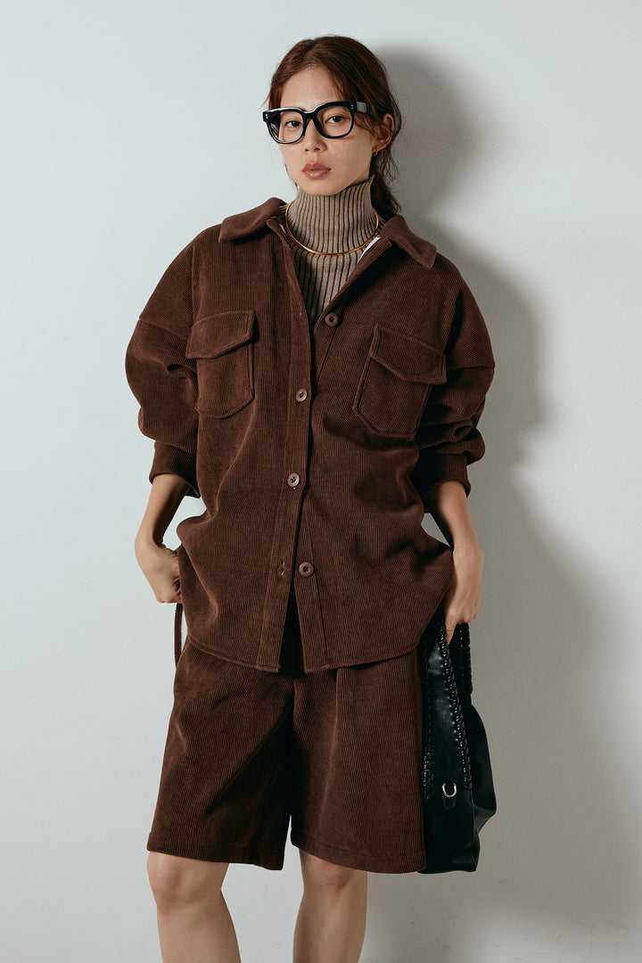 [SET]襟付きコーデュロイポケットシャツ+リラックスコーデュロイハーフパンツ(2set)