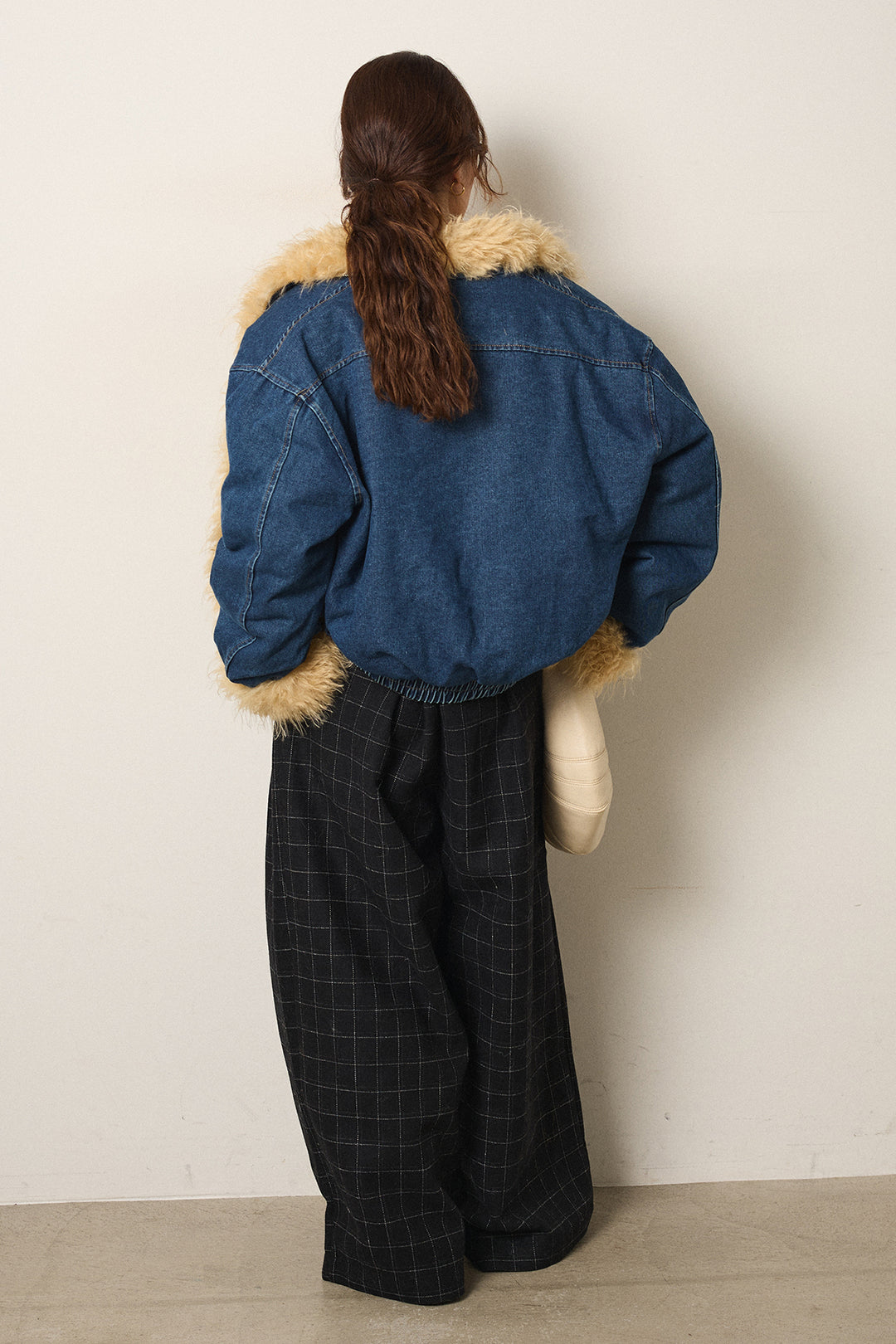 [SET]エコファーデニムボアジャケット+ウールライクチェックタックパンツ(2set)