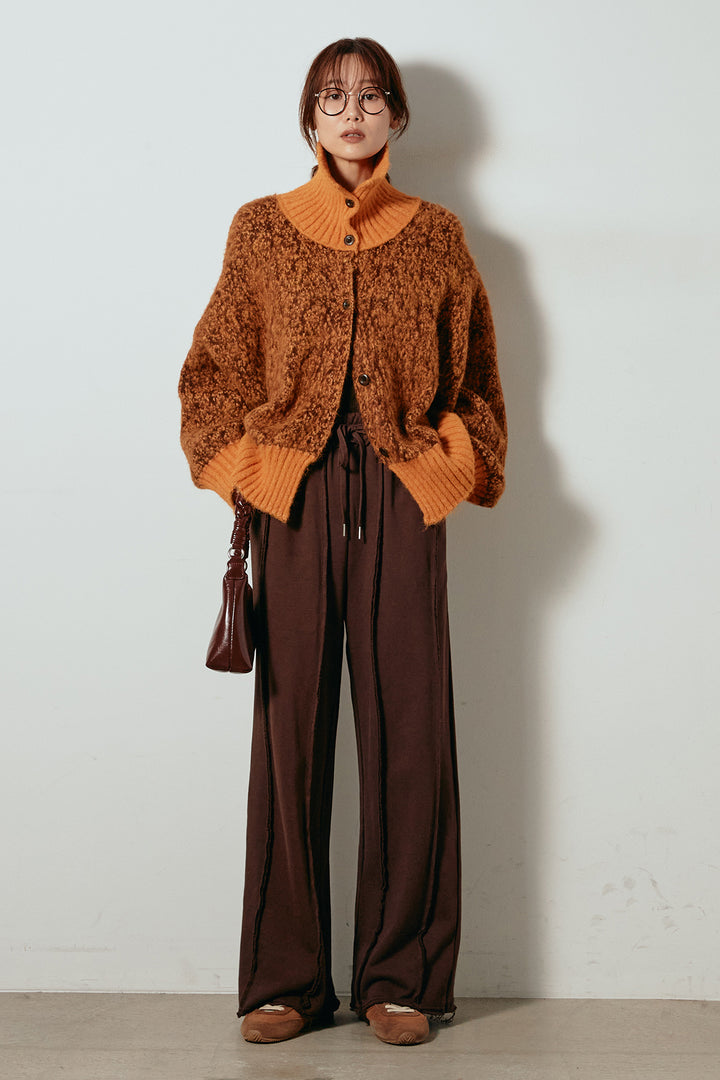 [SET]ハイネックミックスニットトップス+フロントラインデザインワイドスウェットパンツ(2set)