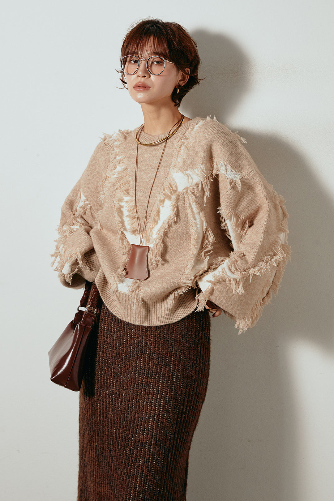 [SET]シャギージャガードニットトップス+アルパカタッチニットタイトスカート(2set)