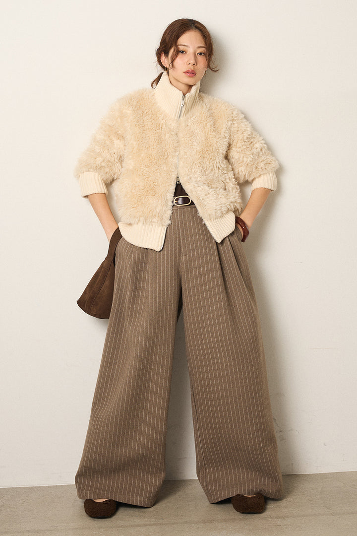 [SET]ハイネックボアブルゾン+ウールライクストライプパンツ(2set)