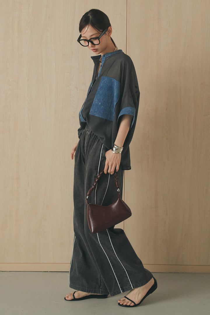 [SET]デニムライクビッグツーポケシアーシャツ+ドロストサイドラインデニムパンツ(2set)