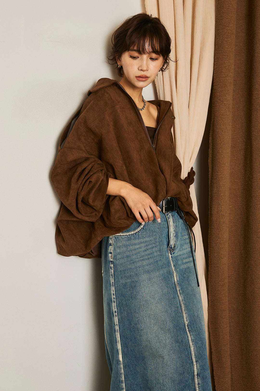 【即納】バルーンシルエットフェイクスエードブルゾン