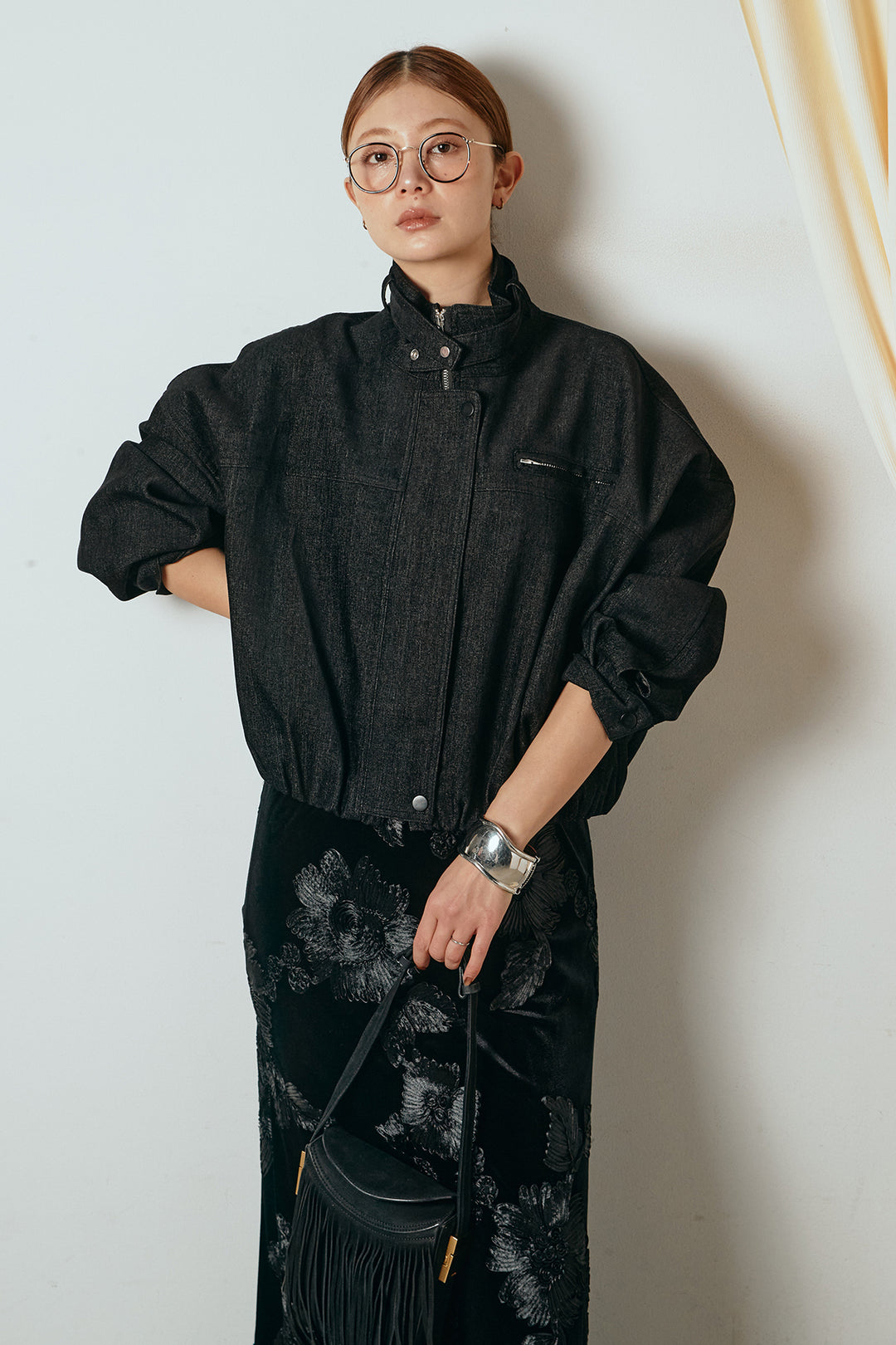 デニム調ハイネックブルゾン