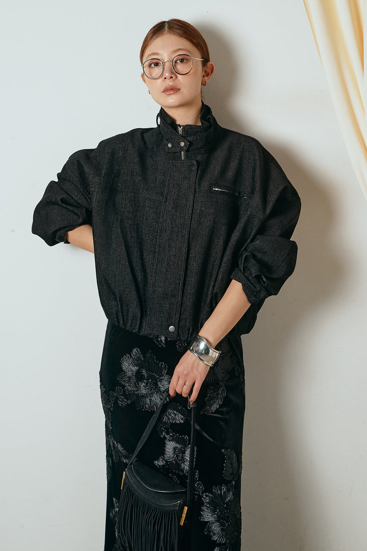 デニム調ハイネックブルゾン