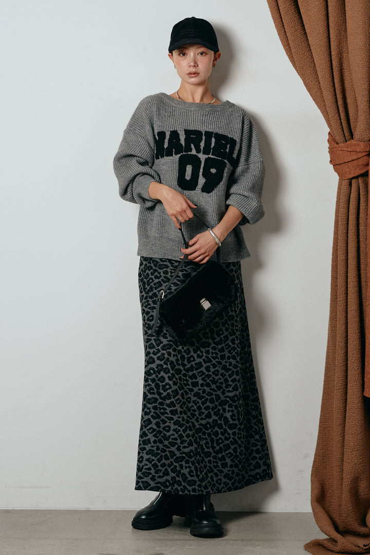 [SET]ロゴジャガードニットトップス+レオパードロングスカート(2set)