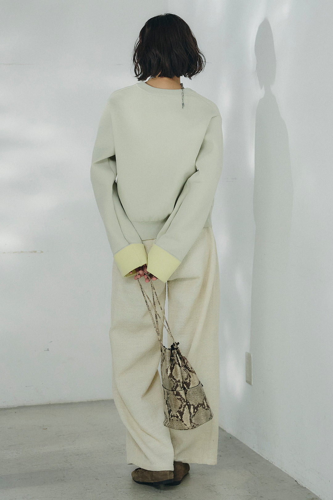 [SET]リバーシブル配色ニットカーディガン+デニムライクヘリンボーンタックパンツ(2set)