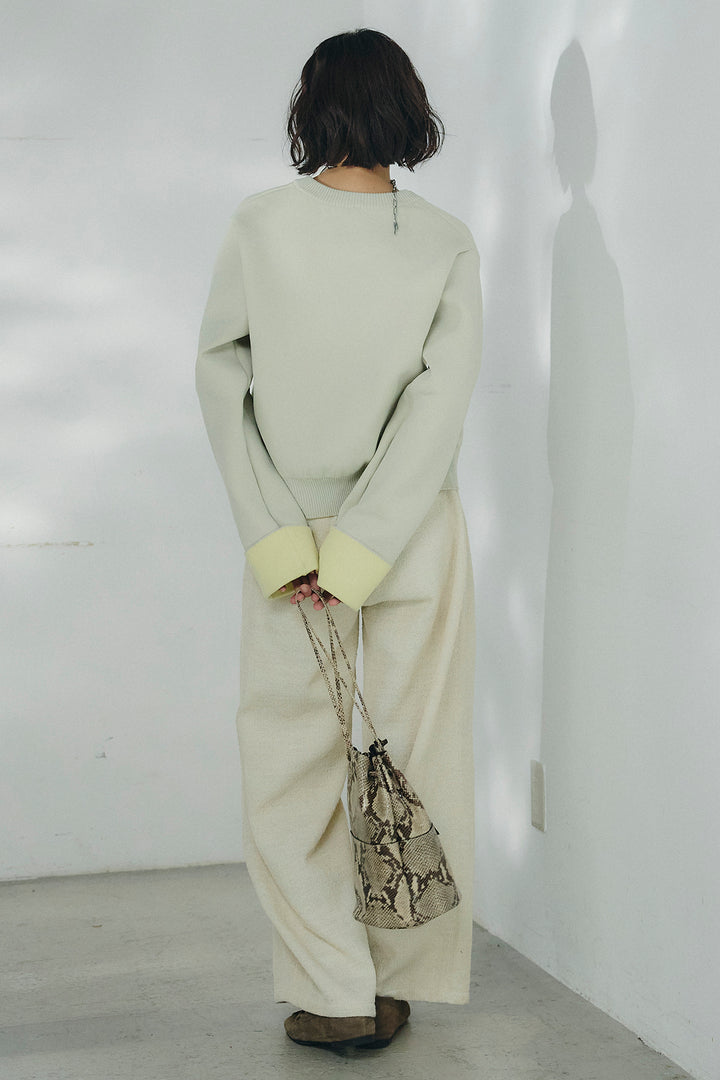 [SET]リバーシブル配色ニットカーディガン+デニムライクヘリンボーンタックパンツ(2set)