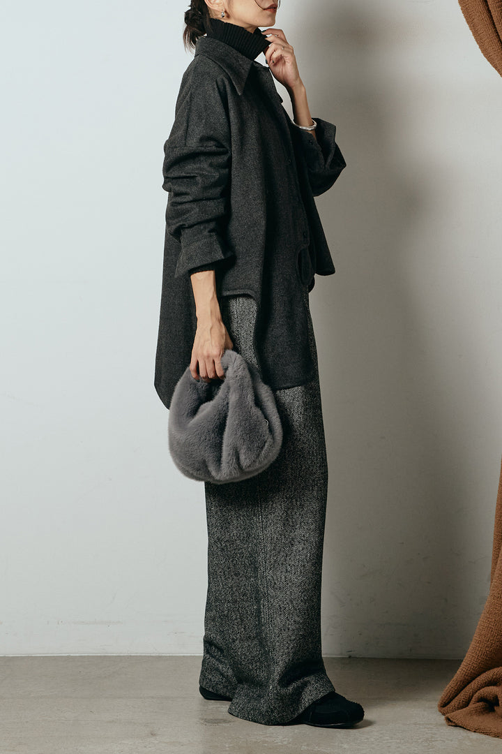 [SET]裾アシンメトリーデザインシャツ+タックツイードワイドパンツ(2set)