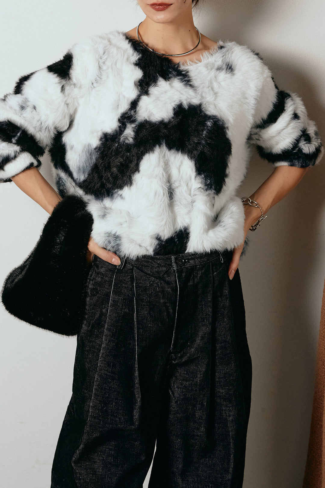 [SET]タイダイ柄シャギーニットトップス+フロントタック入りコーデュロイパンツ(2set)