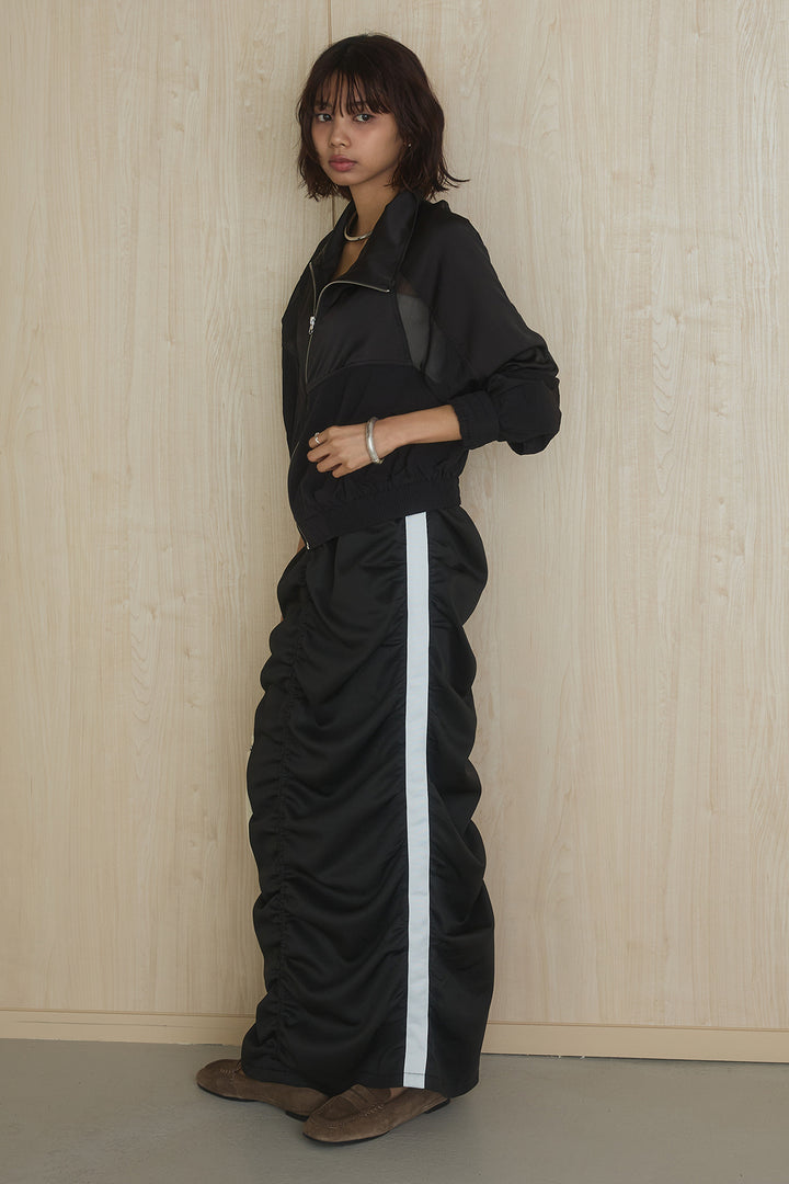 [SET]異素材切替ZIPブルゾン+サイドラインギャザースカート(2set)