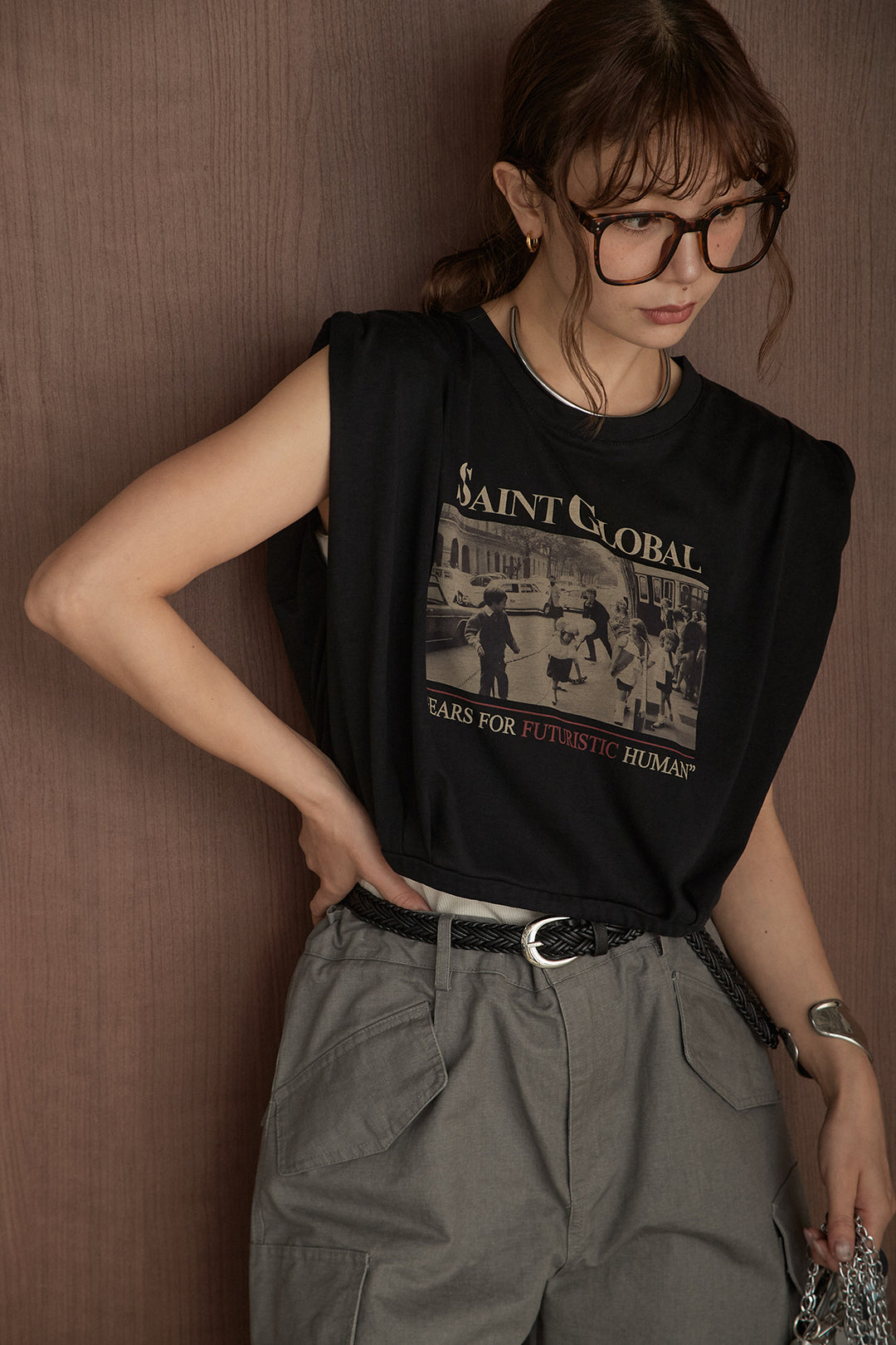[SET]ショルダータックSAINTグラフィックT+ランダムタックカーゴパンツ(2set)