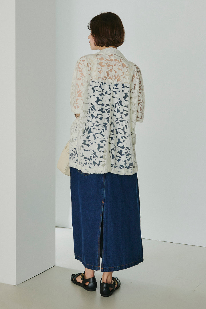 [SET]シアージャガードハーフスリーブテーラードジャケット+配色ショルダーデニムサロペットスカート(2set)