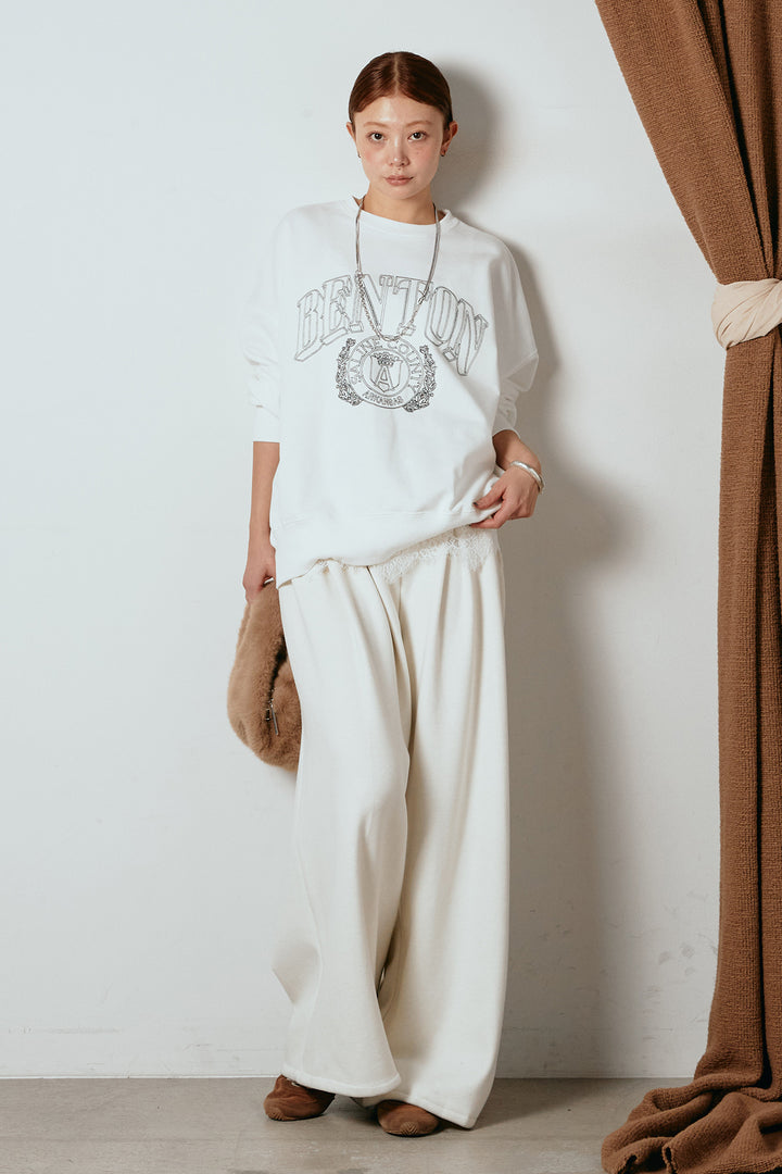 [SET]フロントロゴスウェットプルオーバー+フェイクレザー太ベルト付きタックワイドパンツ(2set)