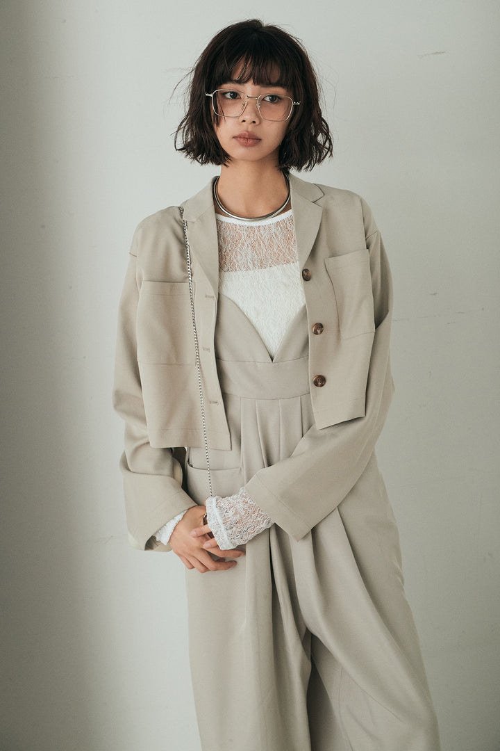 [SET]バックジップデザインショートツイルジャケット+キャミロングオールインワン(2set)