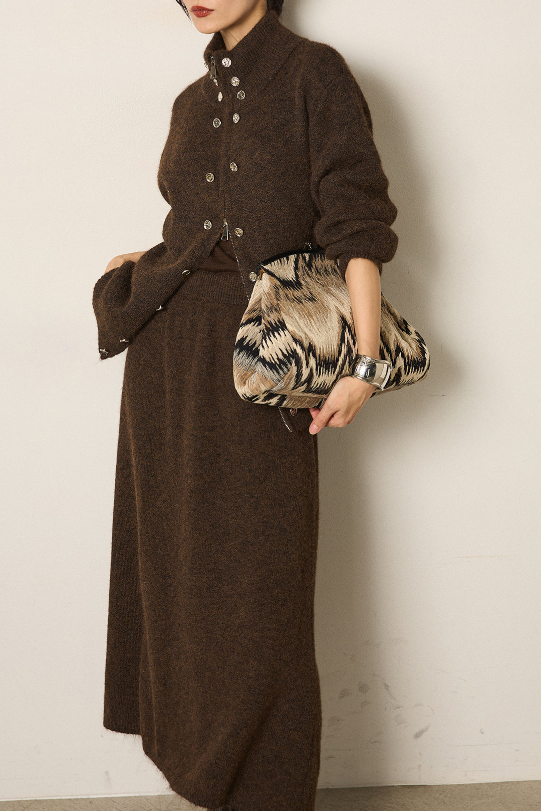 [SET]ハイネックメタルプレートニットスカートSETUP