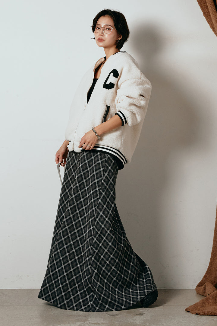 [SET]ロゴスタジャンボアブルゾン+フロッキー起毛チェックスカート(2set)