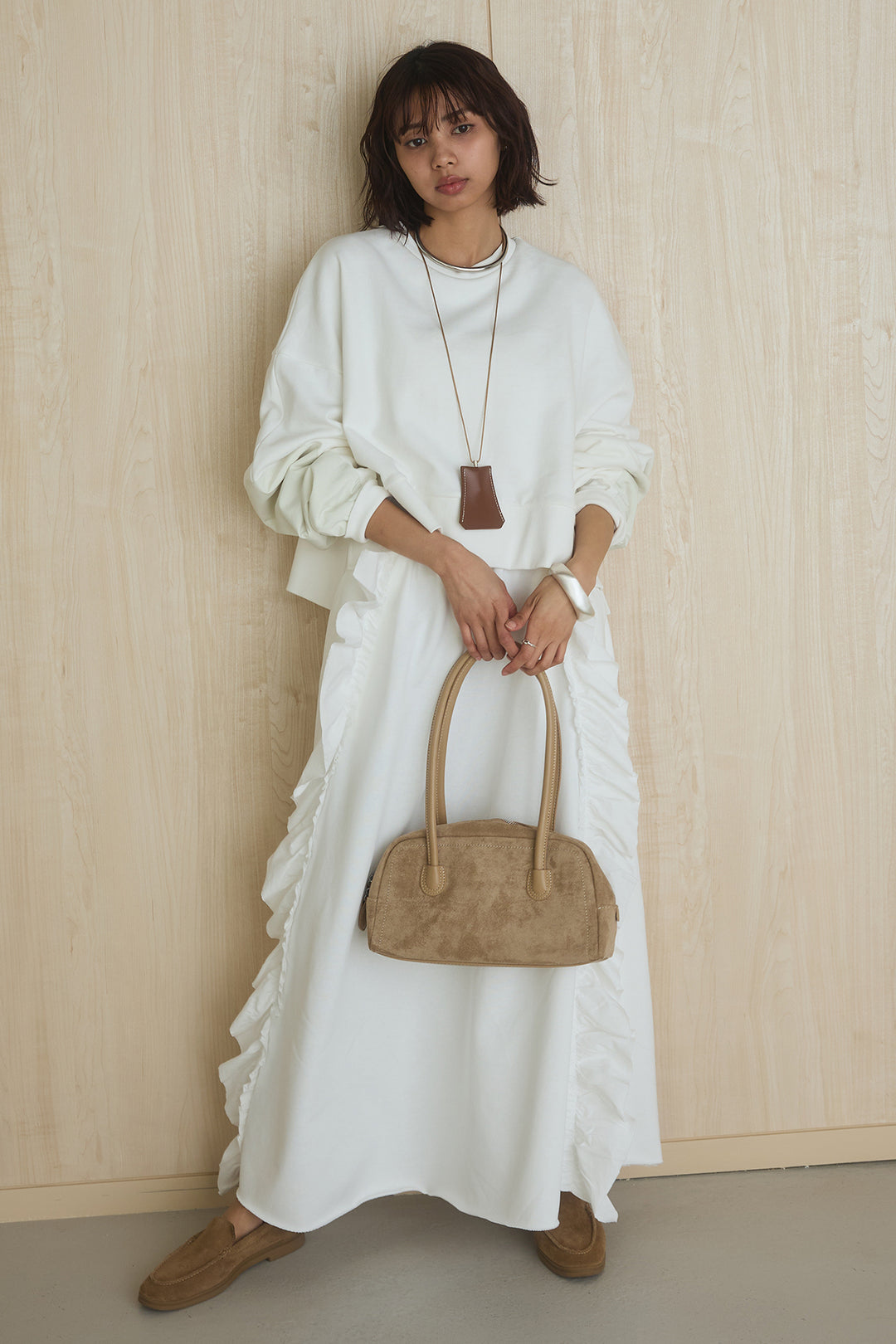 [SET]アームパッチスウェットプルオーバー+ビッグフリルスウェットロングスカート(2set)