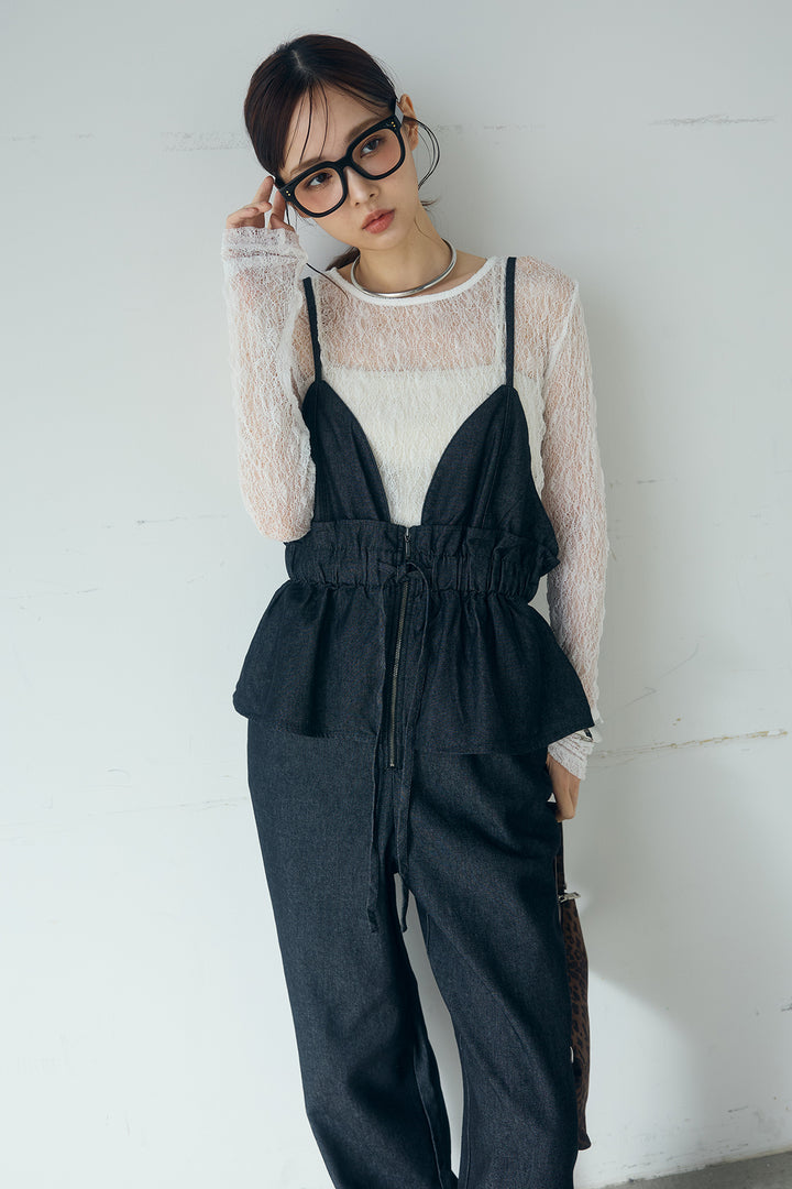 [SET]ストレッチレースクルーネックインナー+デニムペプラムコンビネゾン(2set)