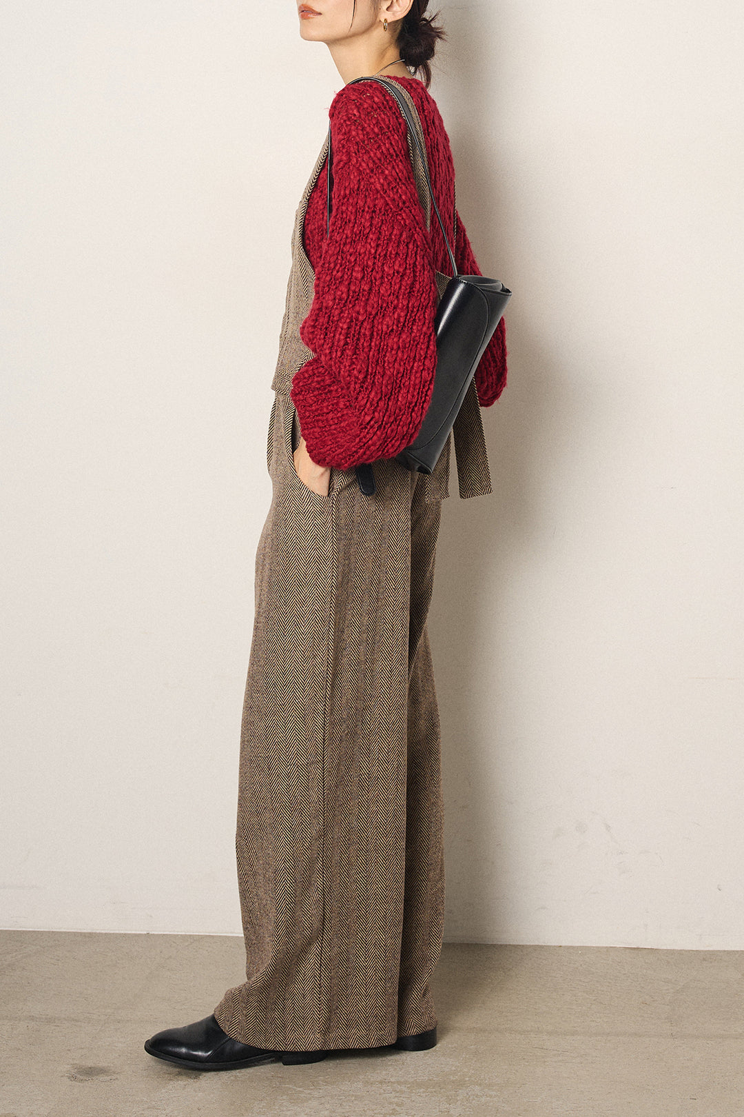 [SET]チャンキースラブニットクロップドプルオーバー+クラシックヘリンボーンサロペット(2set)