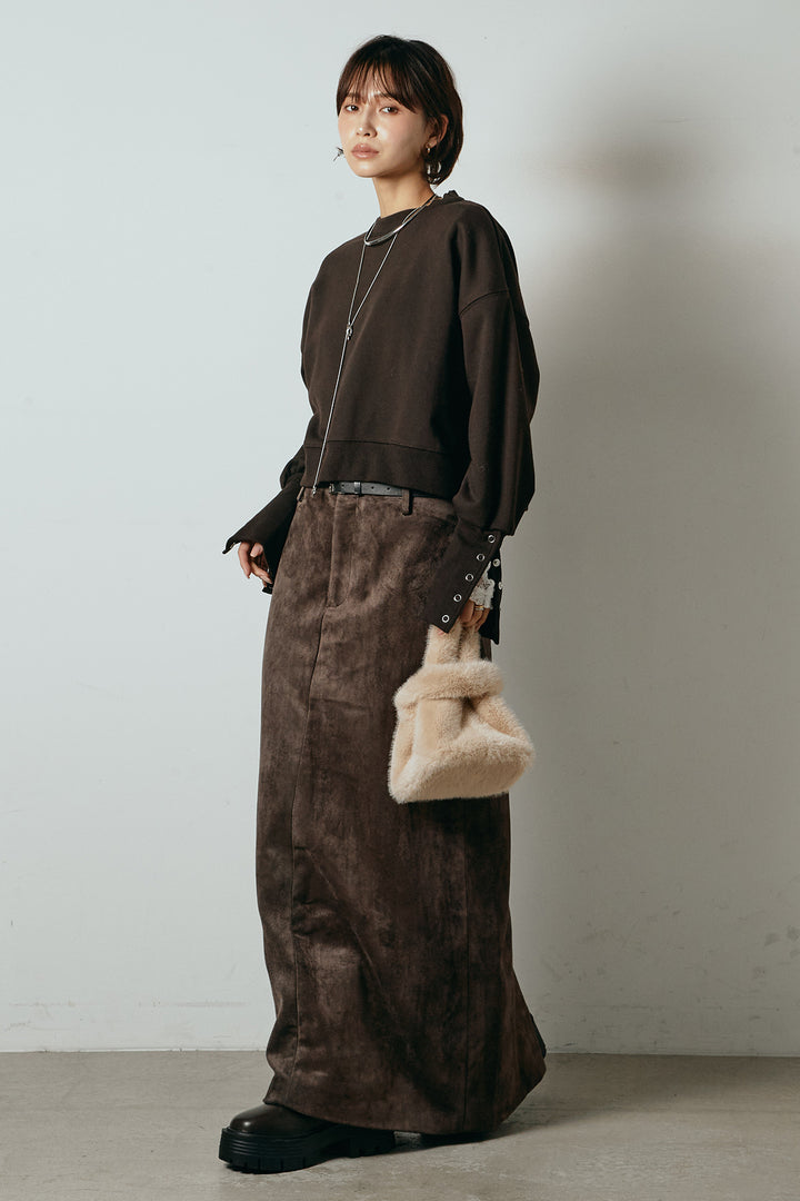 [SET]裏毛バックオープンプルオーバー+エコスウェードワイドスカート(2set)