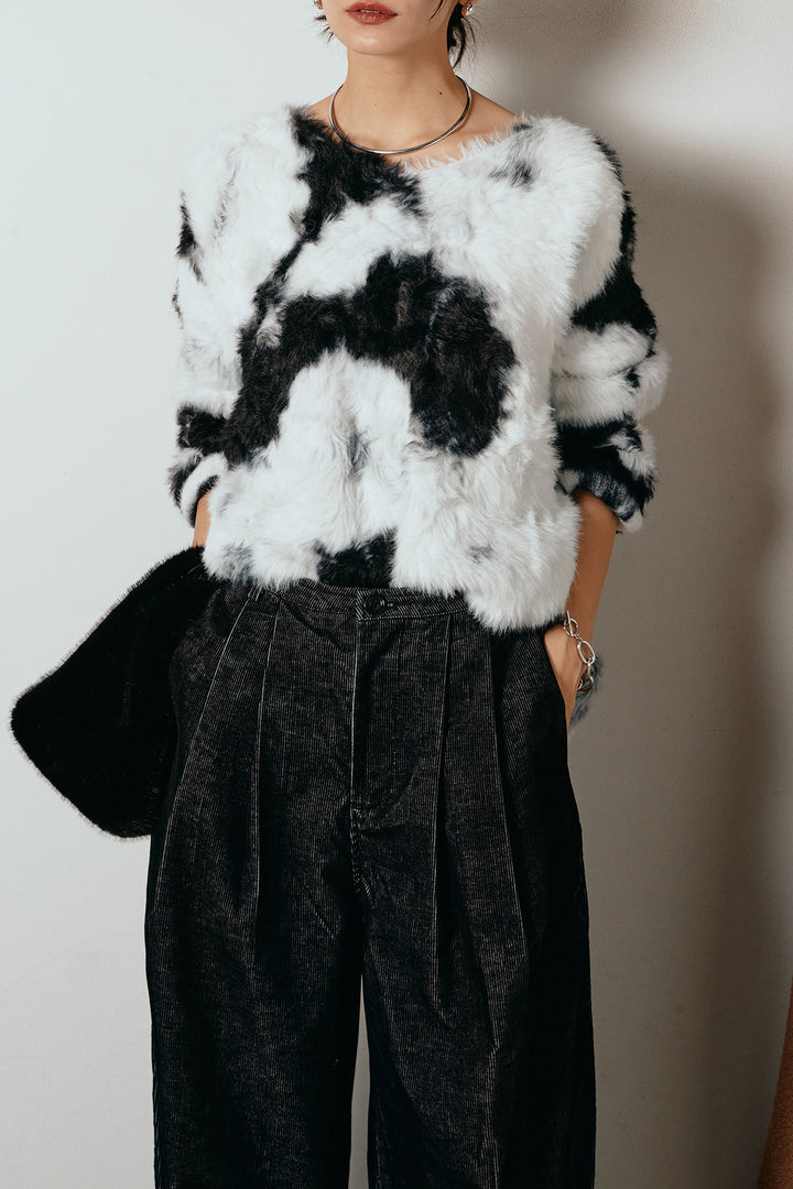 [SET]タイダイ柄シャギーニットトップス+フロントタック入りコーデュロイパンツ(2set)