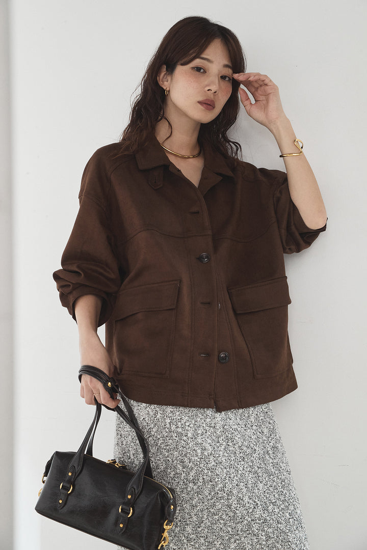 [SET]デカポケスエポンジャケット+ツイード風MIXスラブスカート(2set)