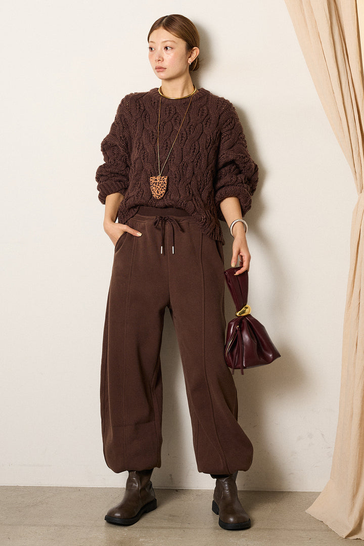 [SET]ケーブルリラックスショートニット+スウェットワイドカーブパンツ(2set)