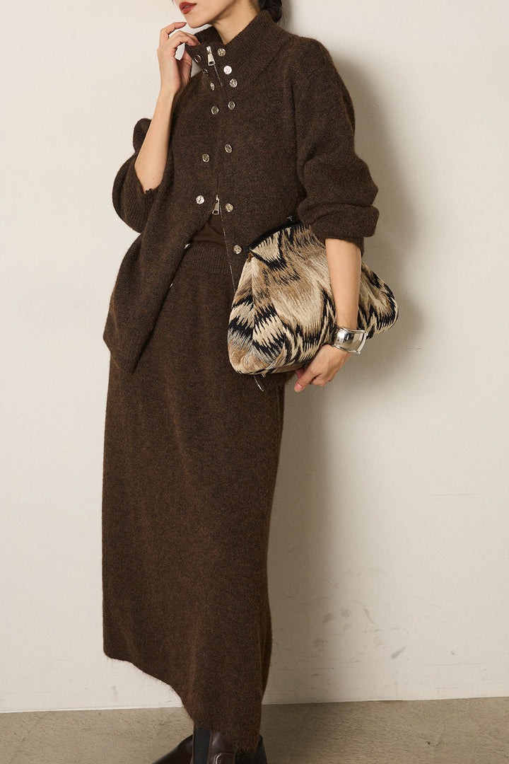 [SET]ハイネックメタルプレートニットスカートSETUP