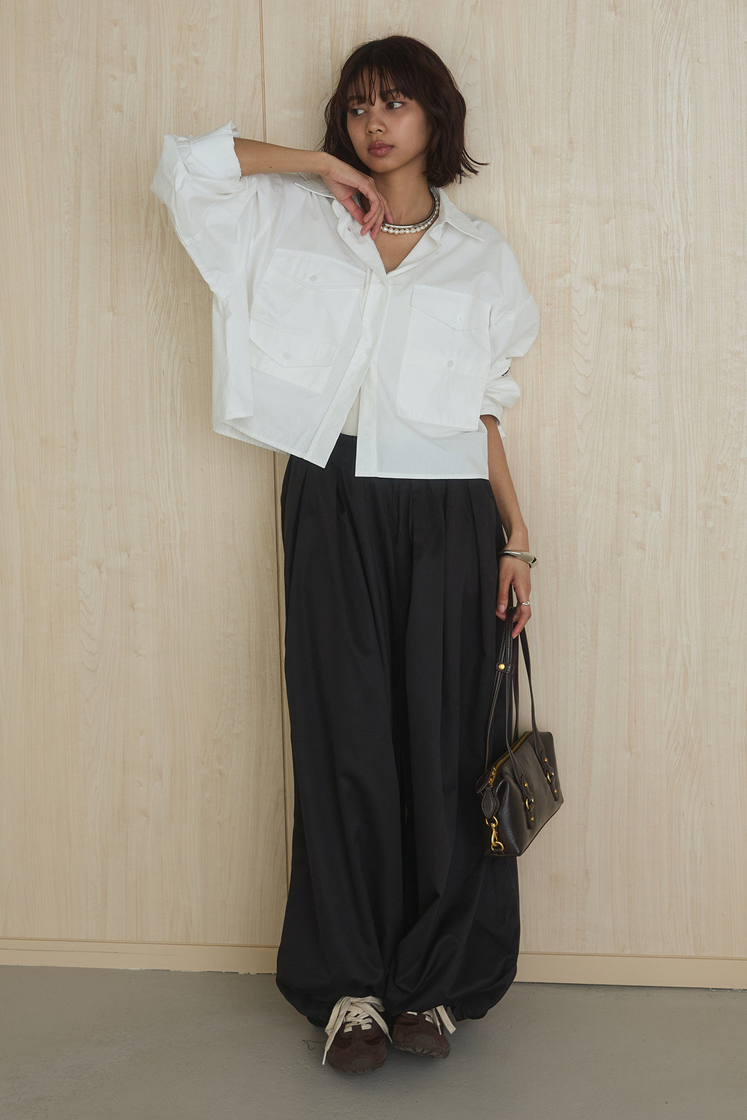 [SET]ビッグポケットシャツ+裾絞りワイドパンツ(2set)