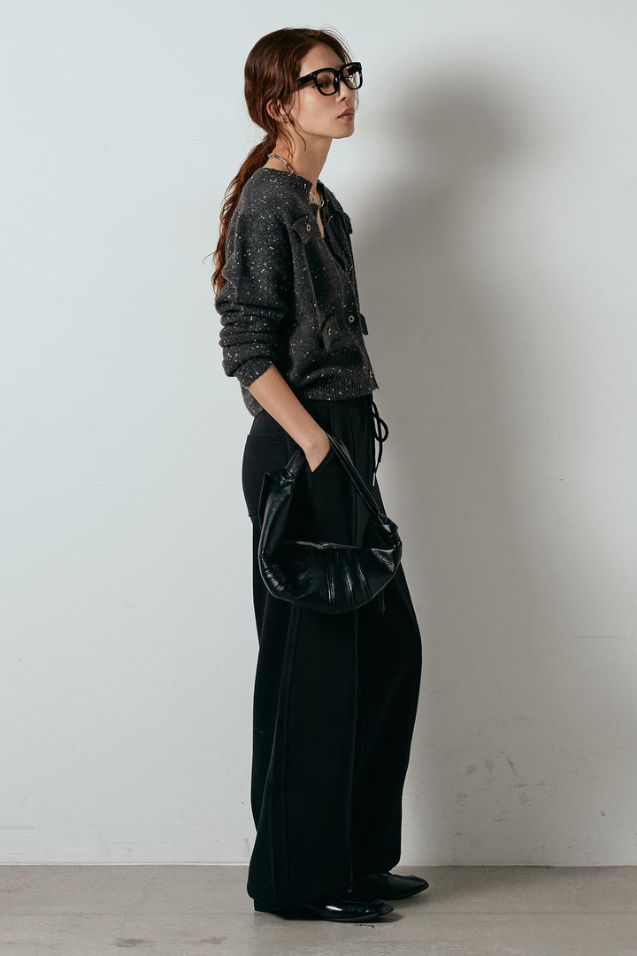 [SET]ネップニットカーディガン+スウェットワイドカーブパンツ(2set)