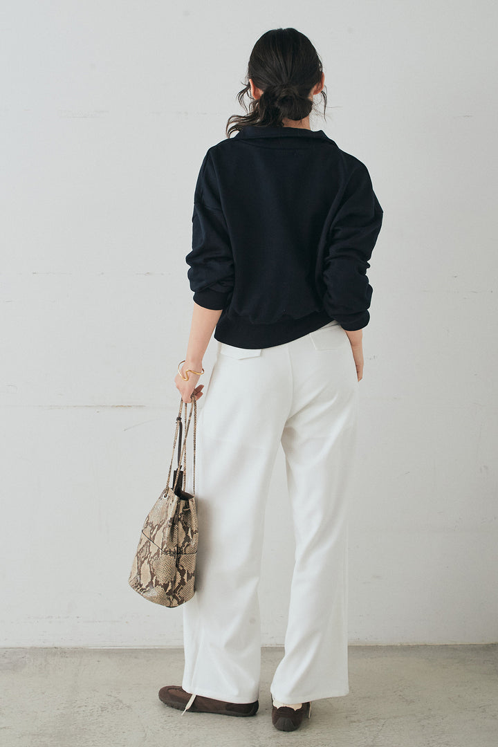 [SET]裏毛ロゴ刺繍ハーフZIPスウェット+斜めボタンタック入りスラックス(2set)