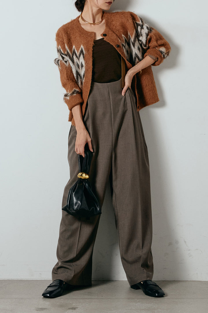 [SET]起毛ノルディック柄ニットカーディガン+ワイドツイルサロペット(2set)