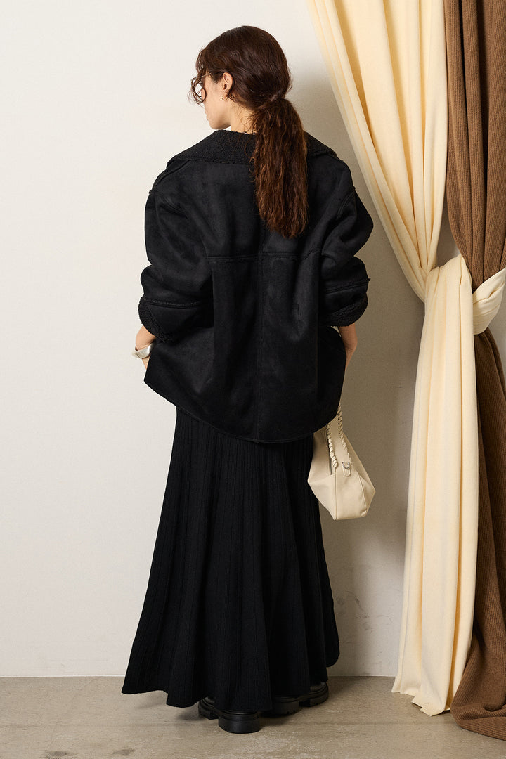 [SET]エコムートンカバーオール+編み地切り替えフレアニットスカート(2set)