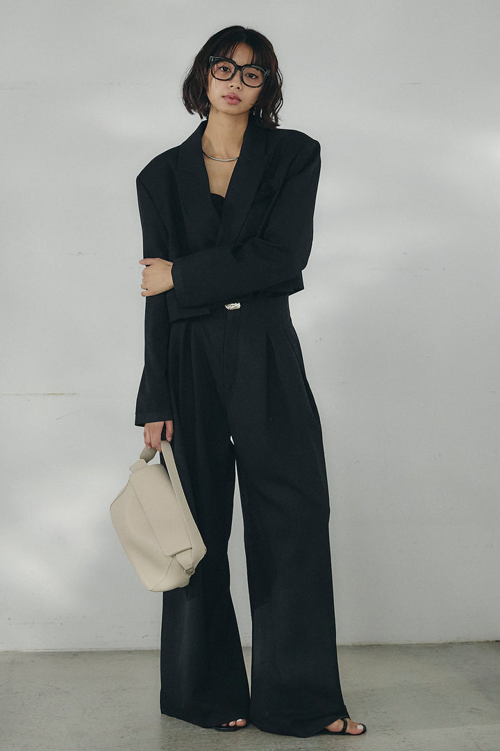 [SET]メタルプレートショート丈ジャケット+メタルプレートタックワイドパンツ(2set)