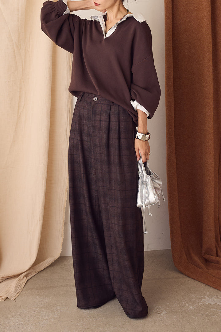 【即納】タック入りタータンチェックワイドパンツ