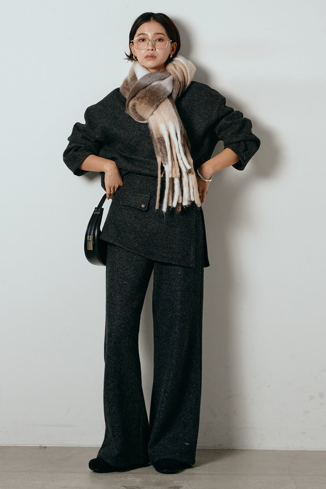 [SET]チェックマフラー付きニットSETUP