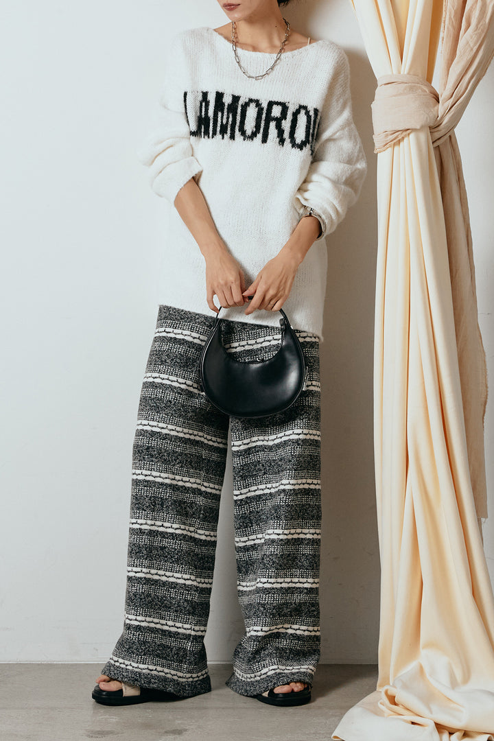 [SET]フロントロゴデザインニットトップス+マルチライン柄リラックスニットパンツ(2set)