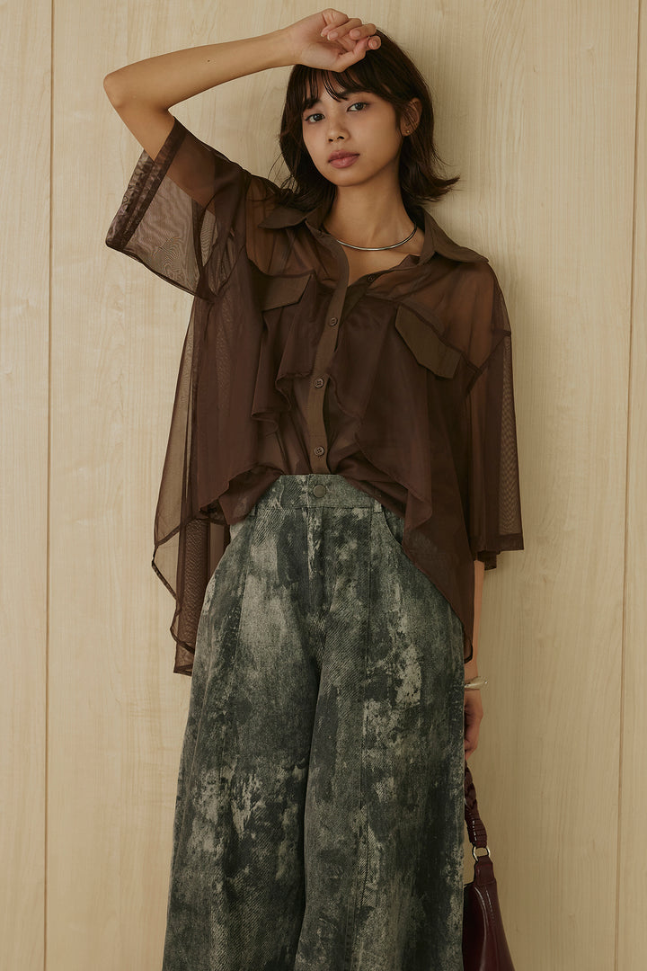 [SET]バックロングシアーシャツ+ニュアンスダイボリュームパンツ(2set)