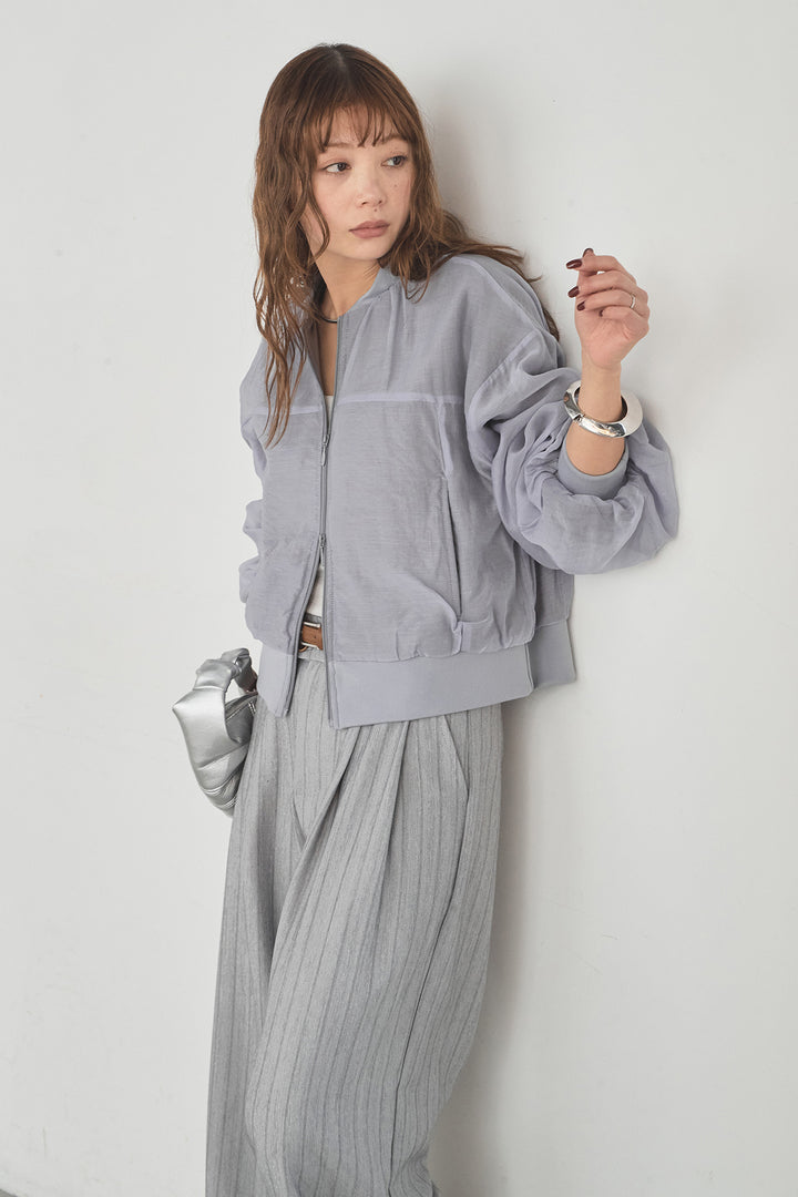 [SET]シアー×ポンチブルゾン+細ベルト付きピンストライプワイドパンツ(2set)