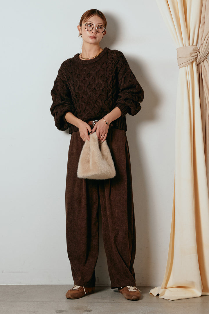 [SET]バルキーケーブルプルオーバー+コーデュロイサイドタックコクーンパンツ(2set)