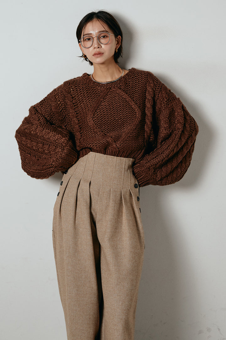 [SET]ロービングケーブルショート丈プルオーバー+サイドボタンツイードタックパンツ(2set)