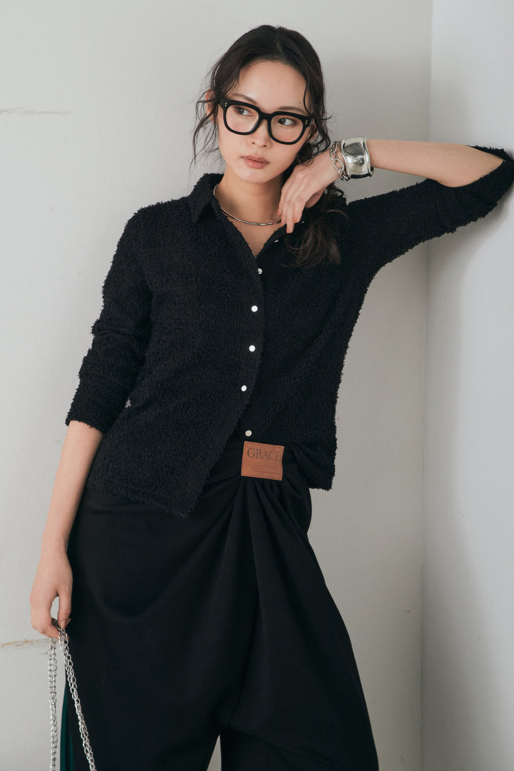 [SET]カールヤーンシャツ+ライトダンボールウェーブラインドレープパンツ(2set)