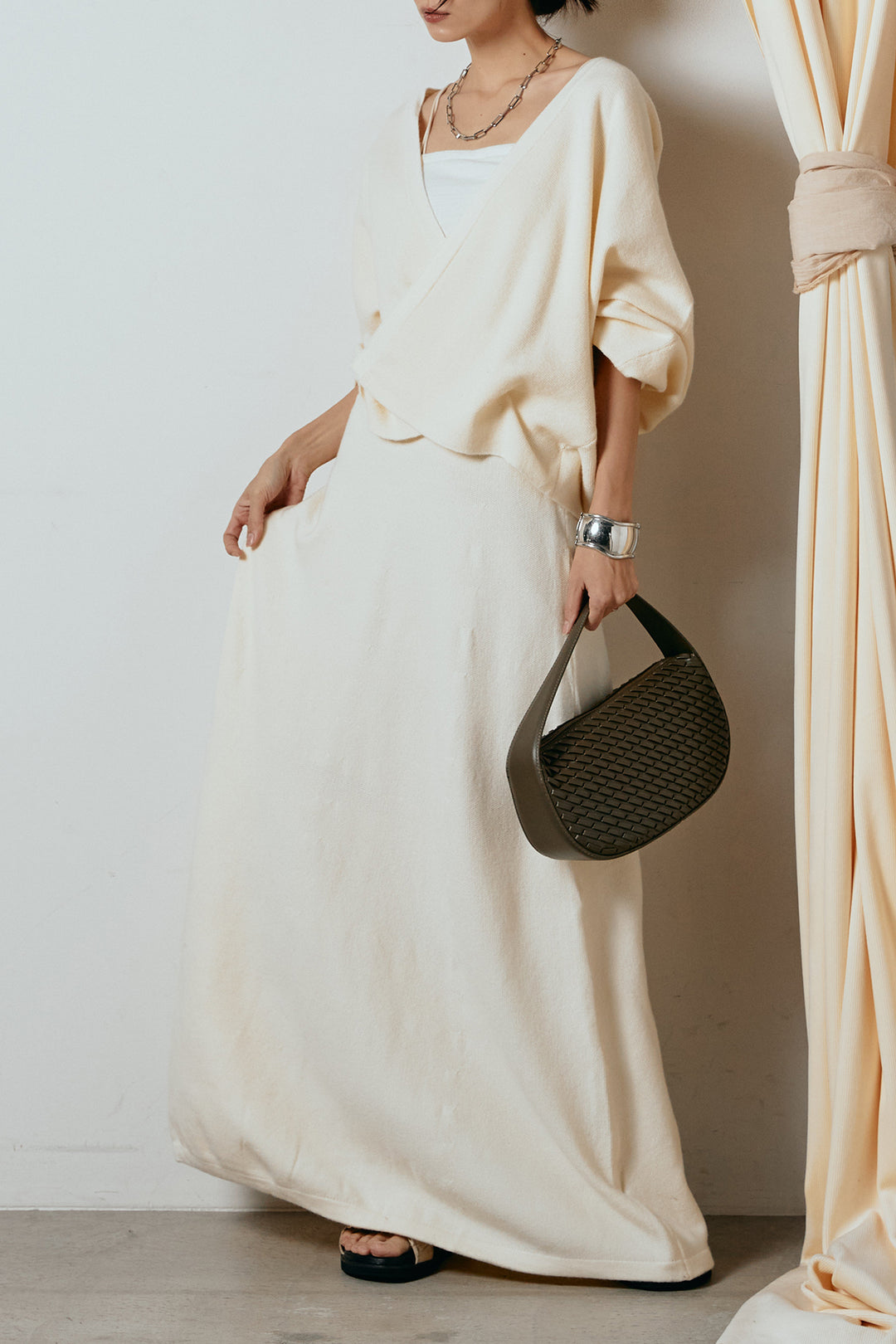 [SET]カシュクールニットカーディガン+ニットロングスカート(2set)