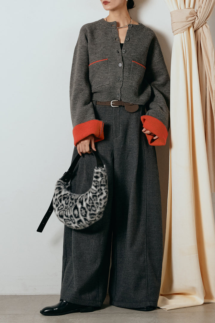 [SET]アルパカタッチダブルフェイスカーディガン+ポーチベルト付きカーブパンツ(2set)