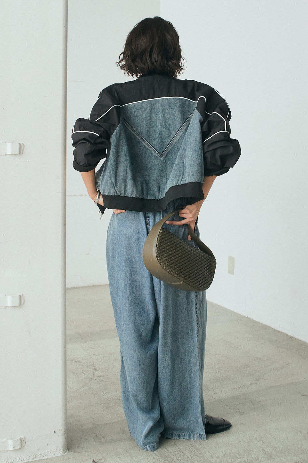 [SET]ナイロンデニムドッキングブルゾン+テンセルデニムイージーワイドパンツ(2set)