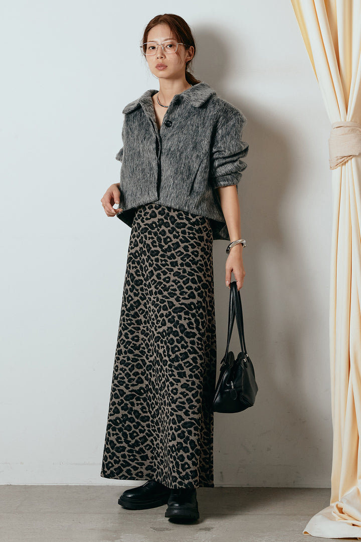[SET]シャギーショートジャケット+レオパードロングスカート(2set)