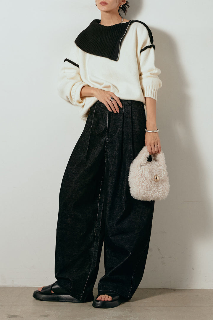 [SET]ハイネックジップデザインニットトップス+フロントタック入りコーデュロイパンツ(2set)