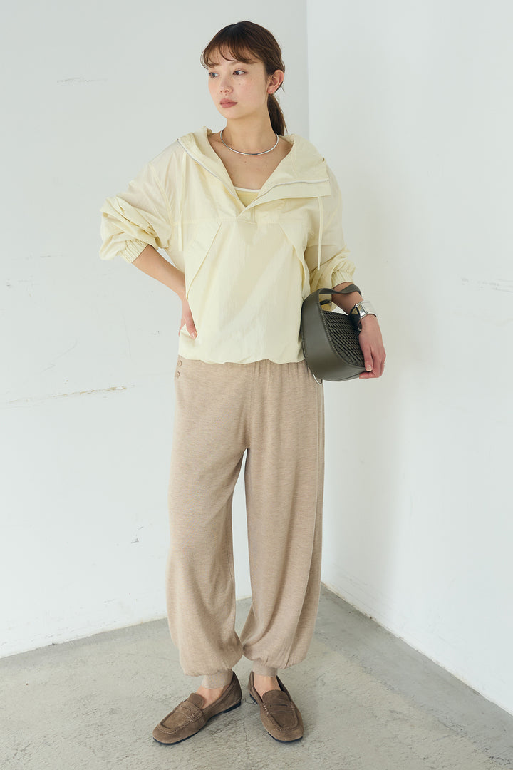 [SET]ナイロンフーディーブルゾンアウター+裾絞りリブニットパンツ(2set)